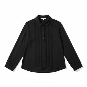 Janine Black Pintuck Pleated Button Down Blouse, Women's Medium, Long Sleeve